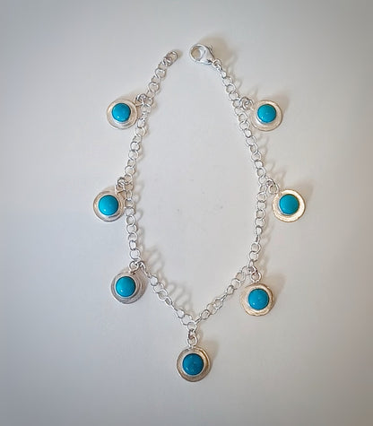 Boho style Sterling silver and turquoise tassel/coin bracelet